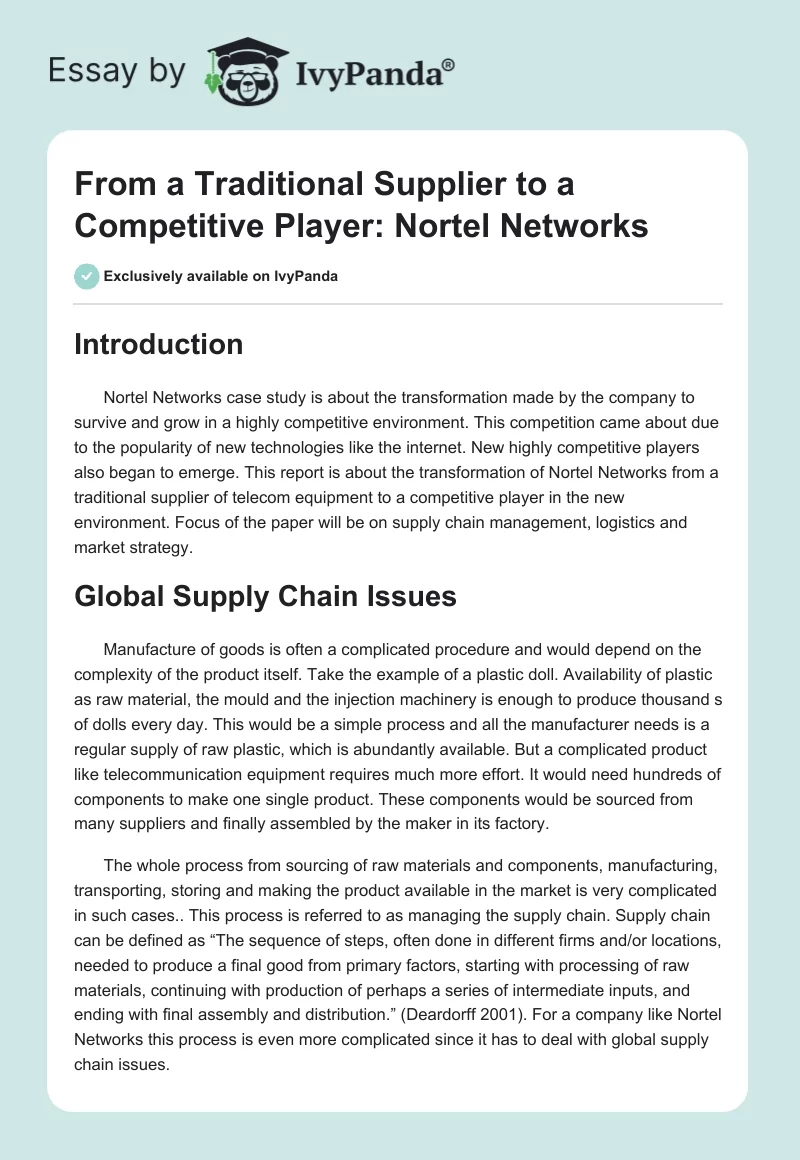 From a Traditional Supplier to a Competitive Player: Nortel Networks. Page 1