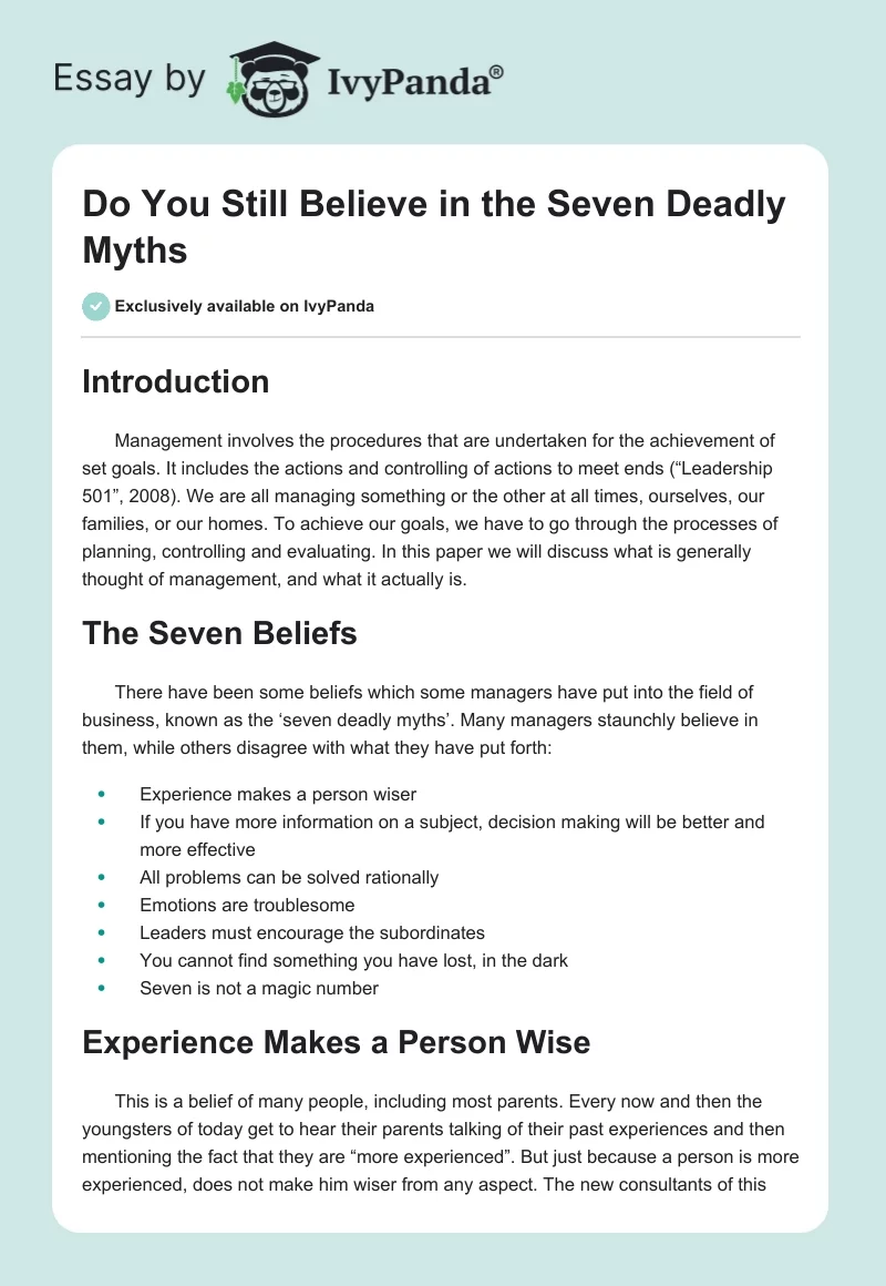 Do You Still Believe in the Seven Deadly Myths. Page 1