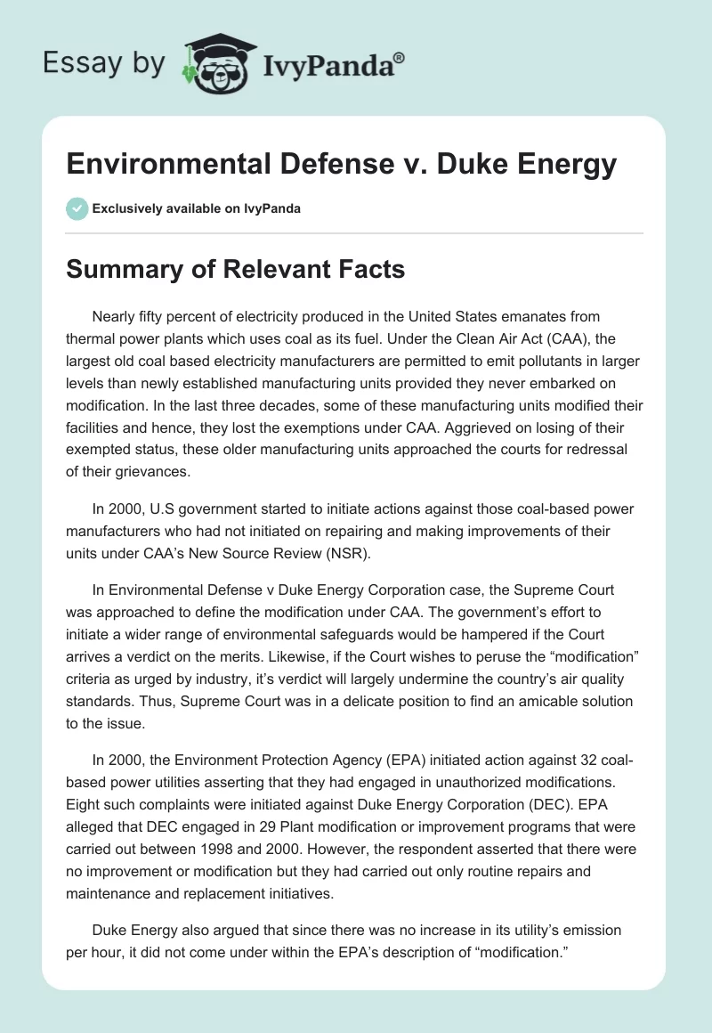 Environmental Defense v. Duke Energy. Page 1