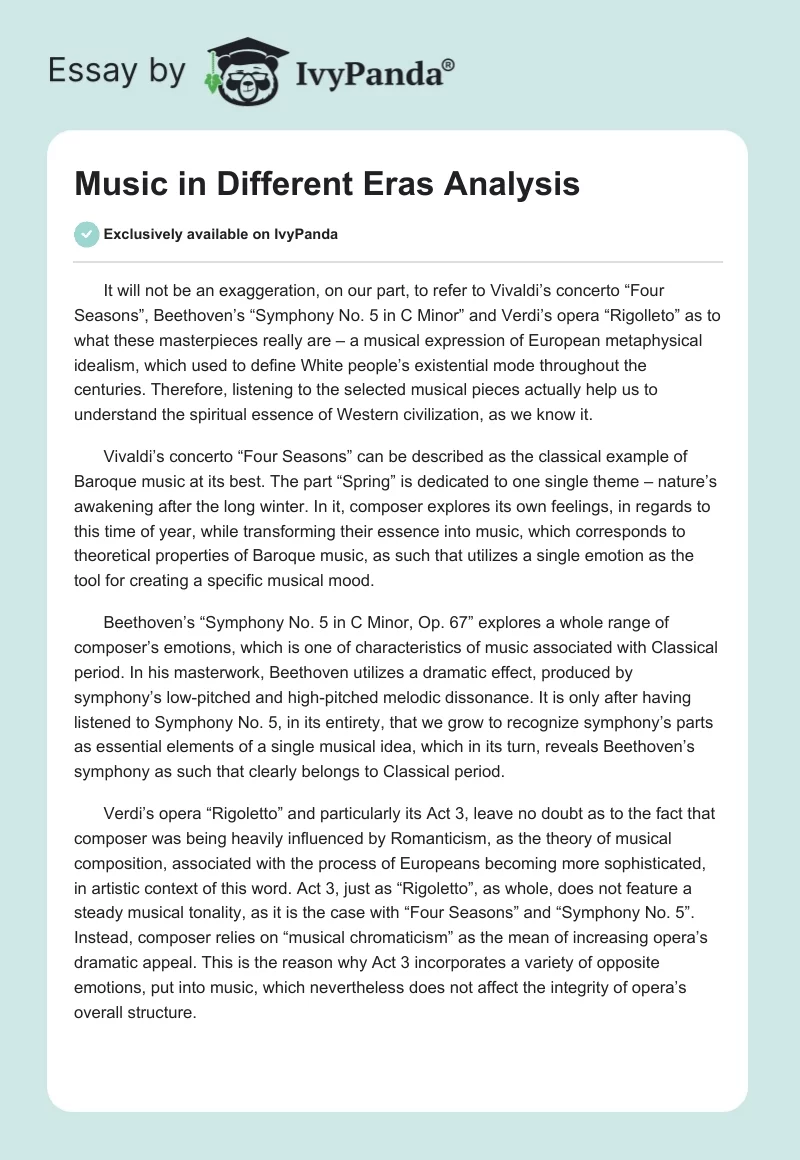 Music in Different Eras Analysis. Page 1