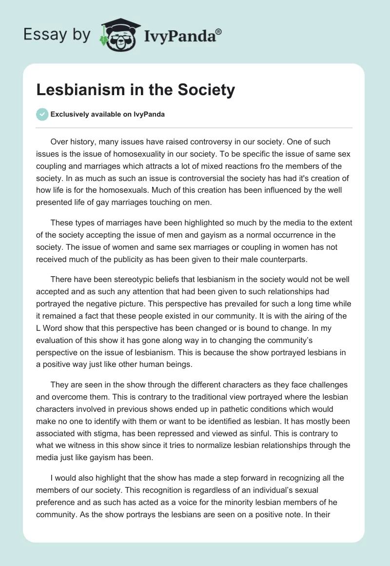 Lesbianism in the Society. Page 1