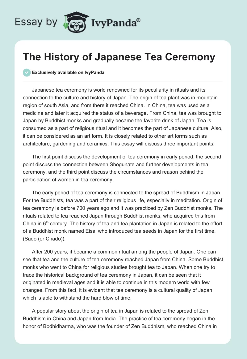 The History of Japanese Tea Ceremony. Page 1