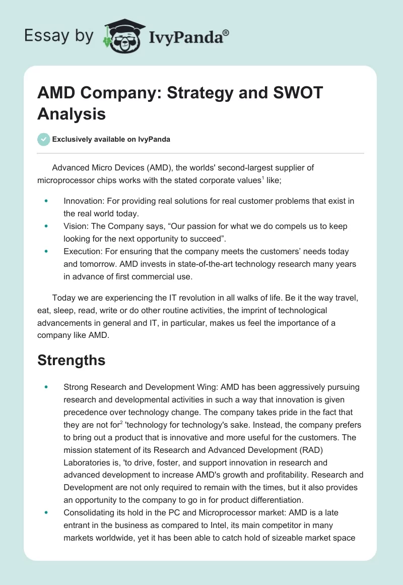AMD Company: Strategy and SWOT Analysis. Page 1