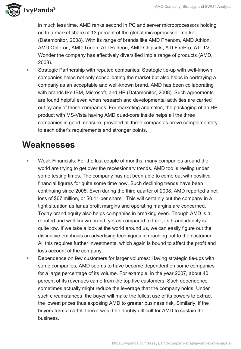 AMD Company: Strategy and SWOT Analysis. Page 2