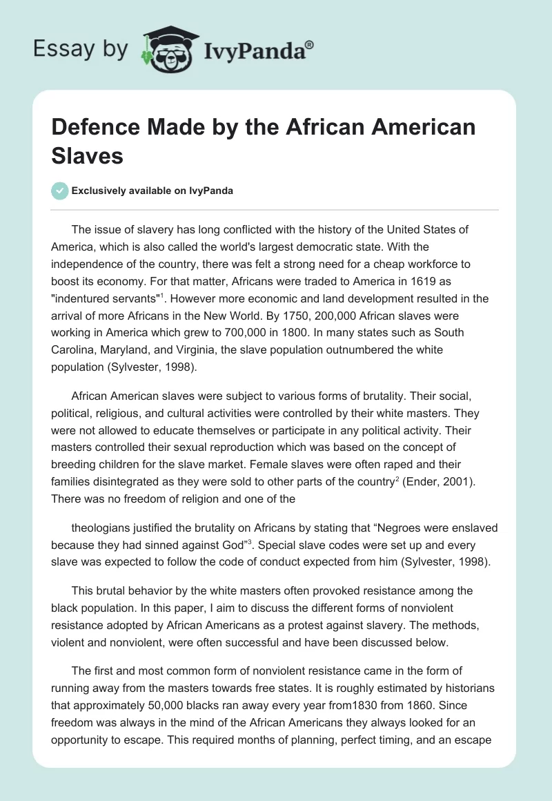 Defence Made by the African American Slaves. Page 1