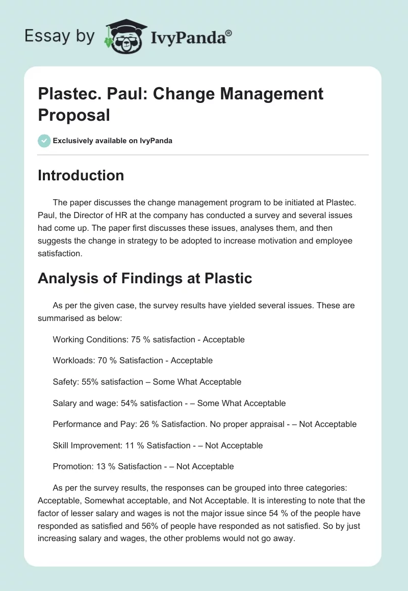 Plastec. Paul: Change Management Proposal. Page 1