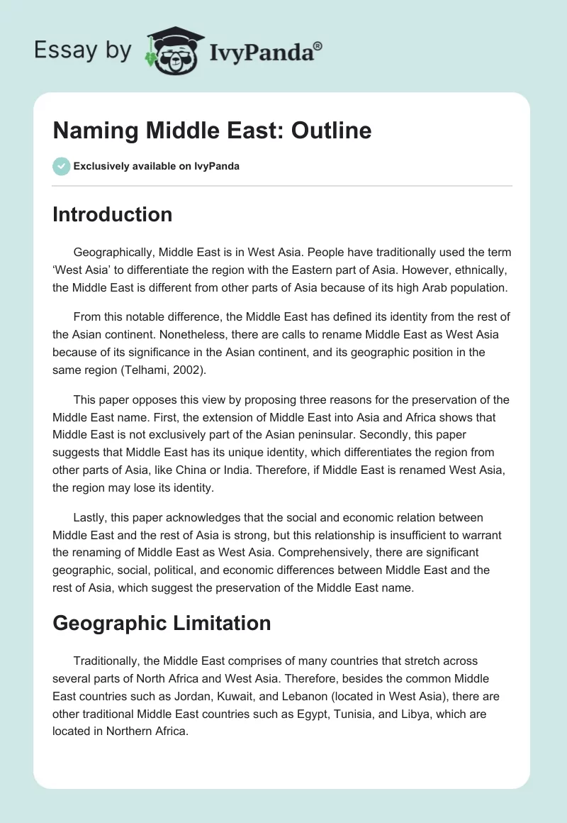 Naming Middle East: Outline. Page 1