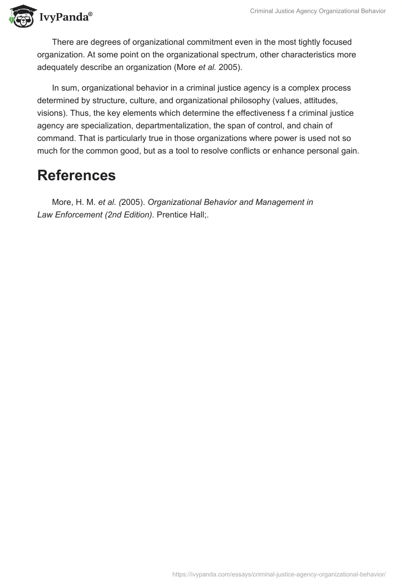 Criminal Justice Agency Organizational Behavior. Page 3