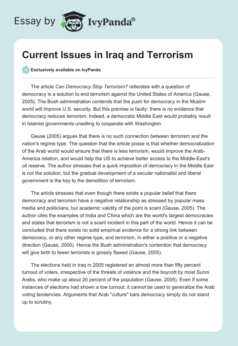 Current Issues in Iraq and Terrorism. Page 1