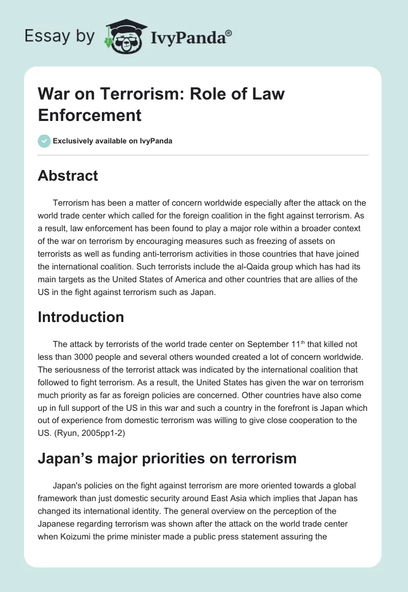 War on Terrorism: Role of Law Enforcement. Page 1
