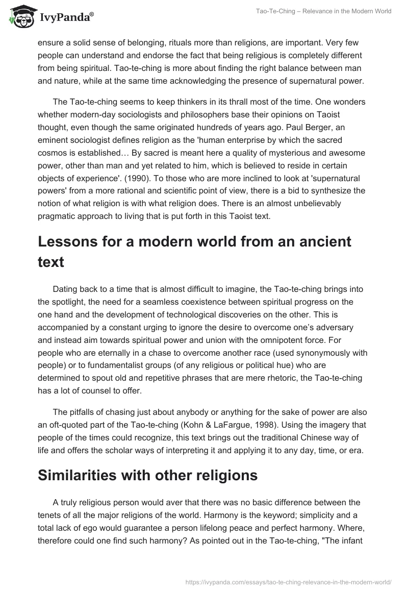 Tao-Te-Ching – Relevance in the Modern World. Page 2