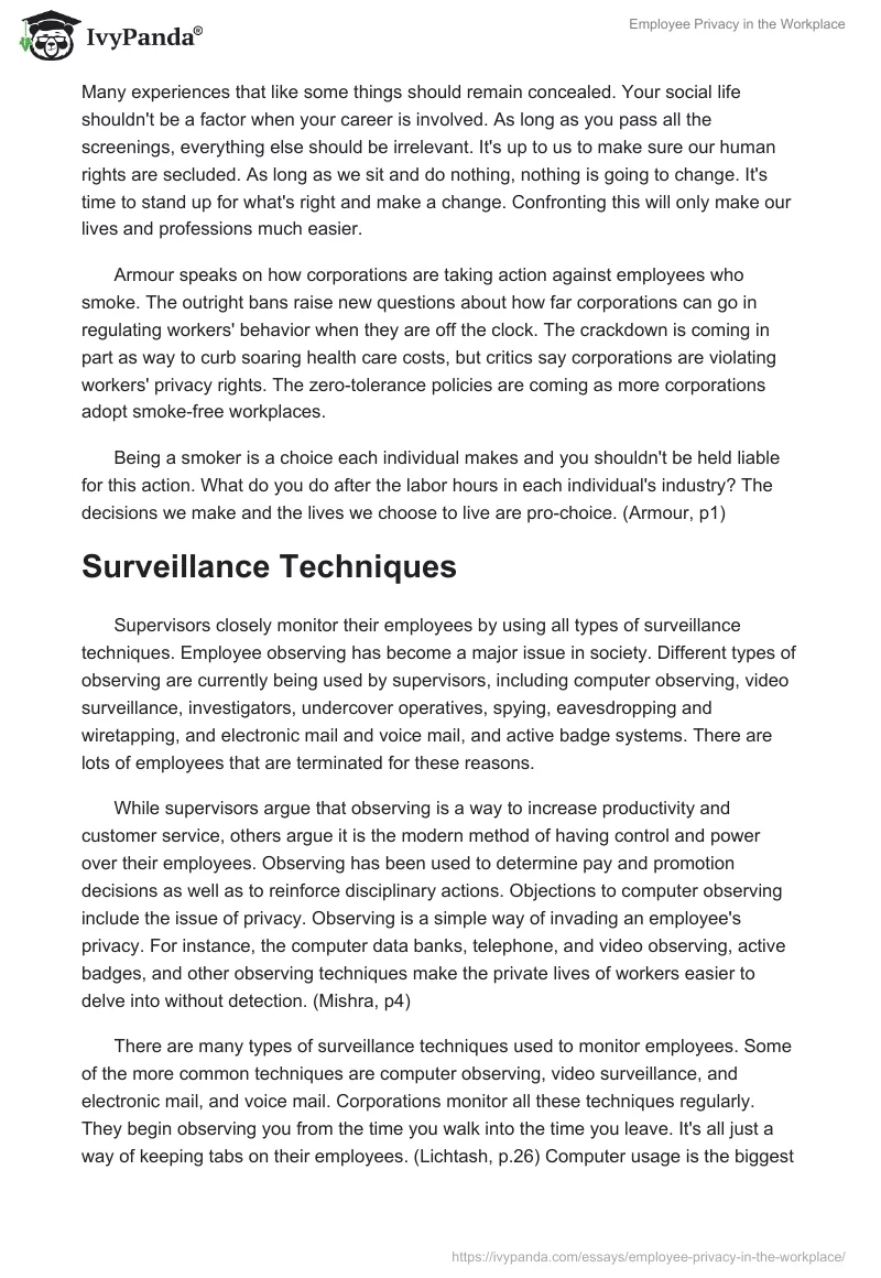 Employee Privacy in the Workplace. Page 2