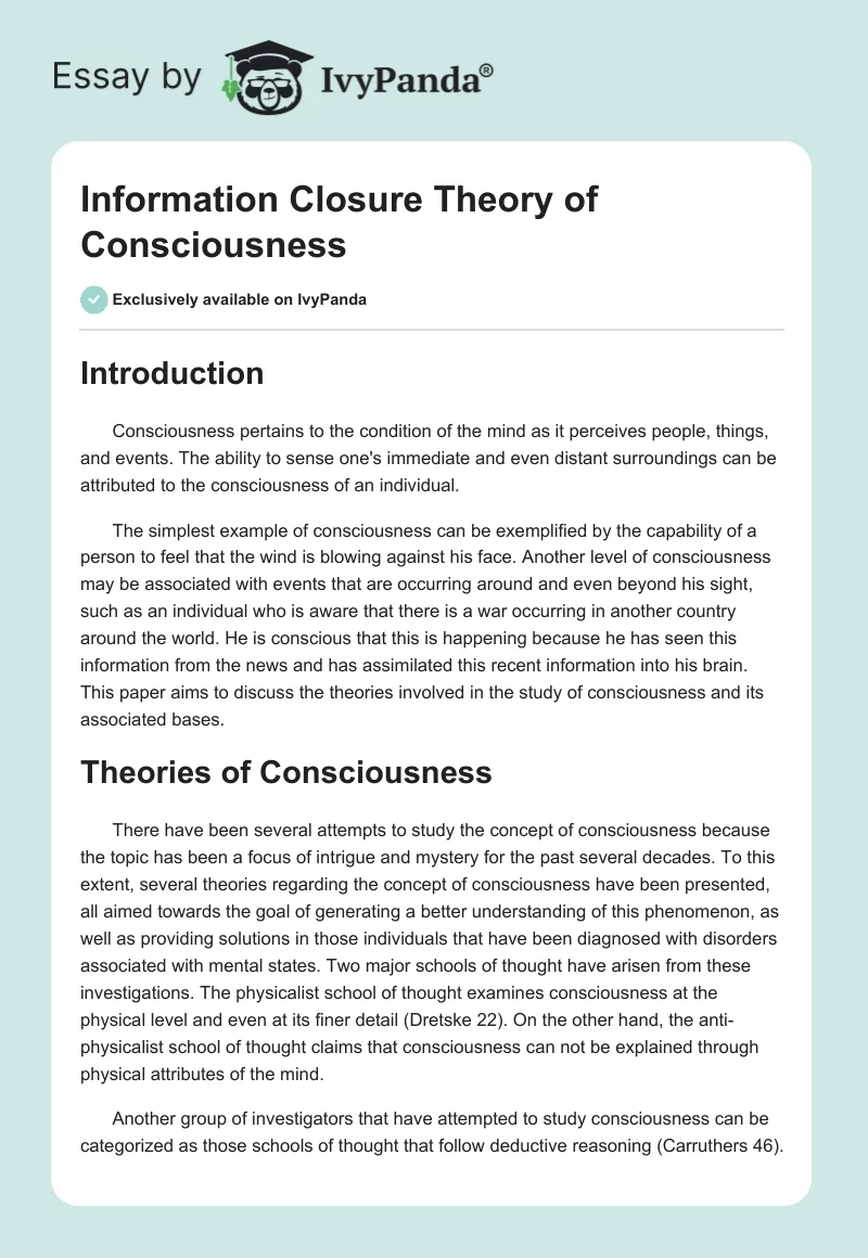 Information Closure Theory of Consciousness. Page 1