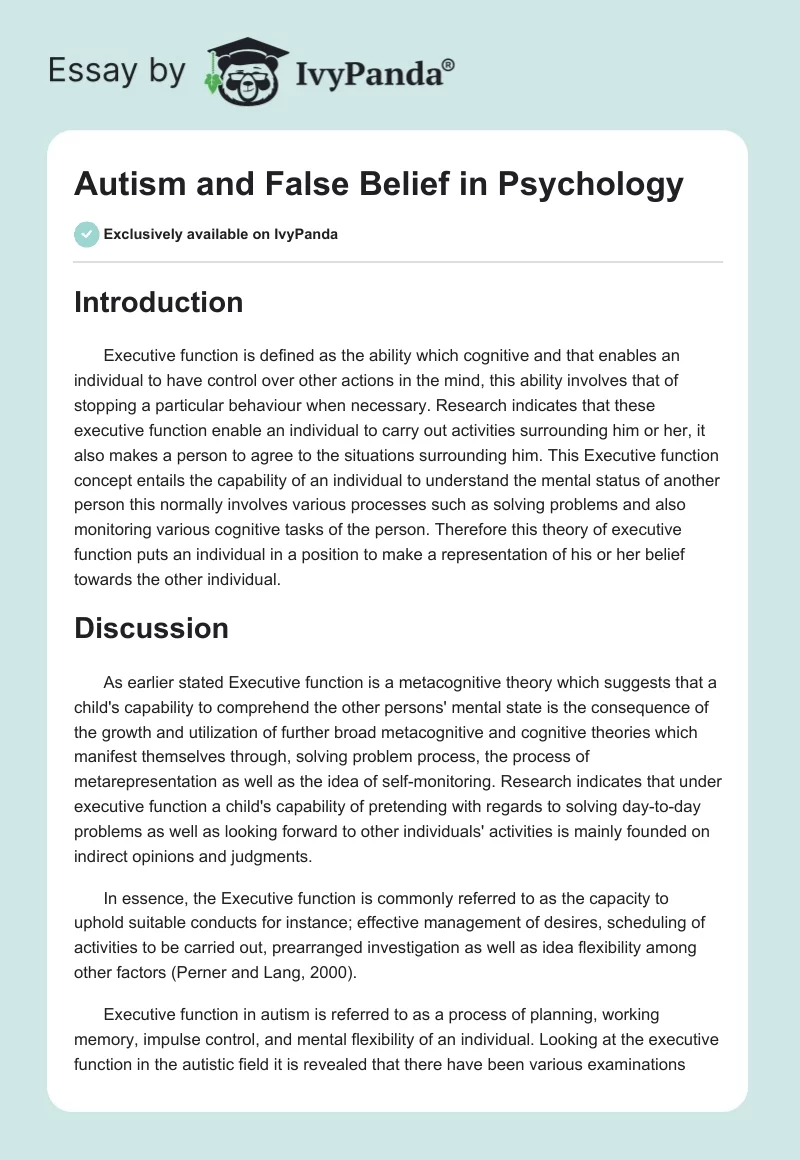 Autism and False Belief in Psychology. Page 1