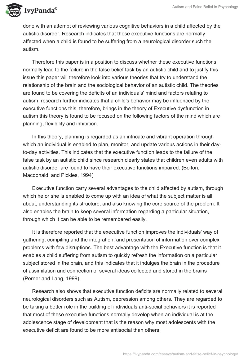 Autism and False Belief in Psychology. Page 2