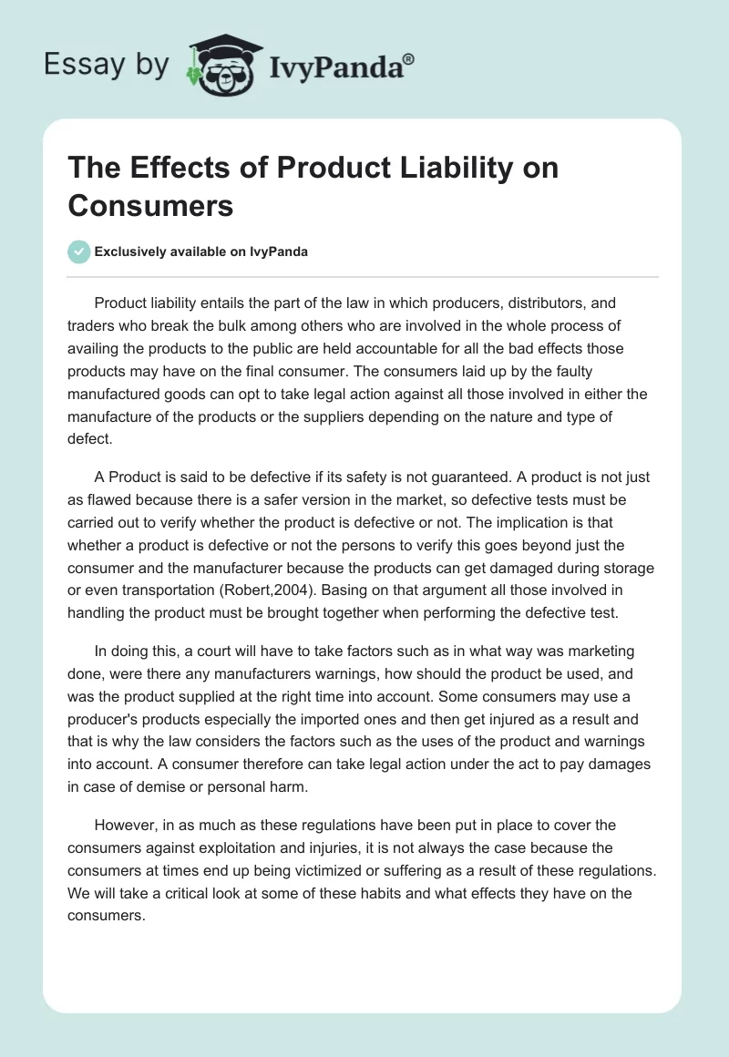 The Effects of Product Liability on Consumers. Page 1