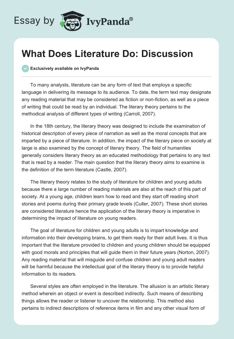 What Does Literature Do: Discussion. Page 1