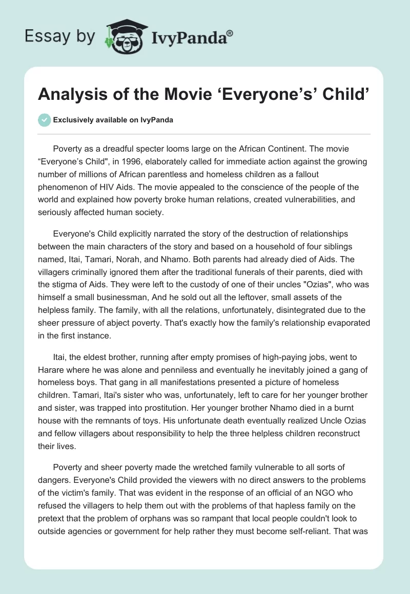 Analysis of the Movie ‘Everyone’s’ Child’. Page 1