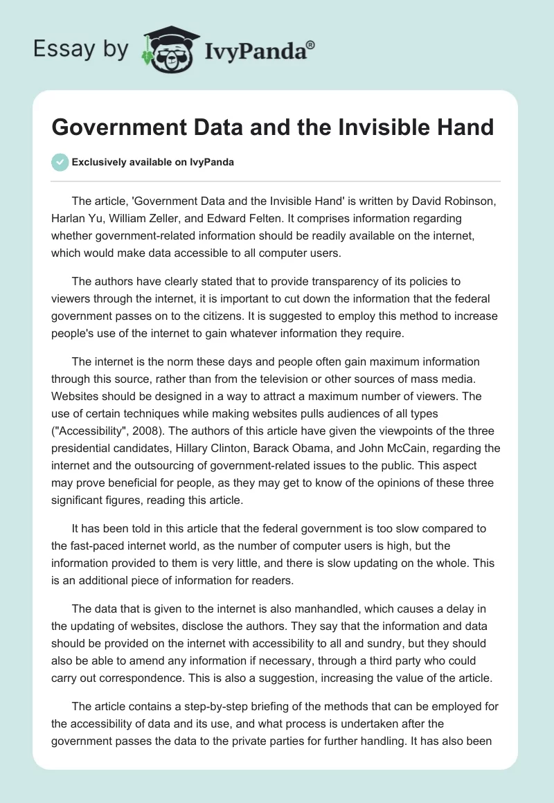 Government Data and the Invisible Hand. Page 1