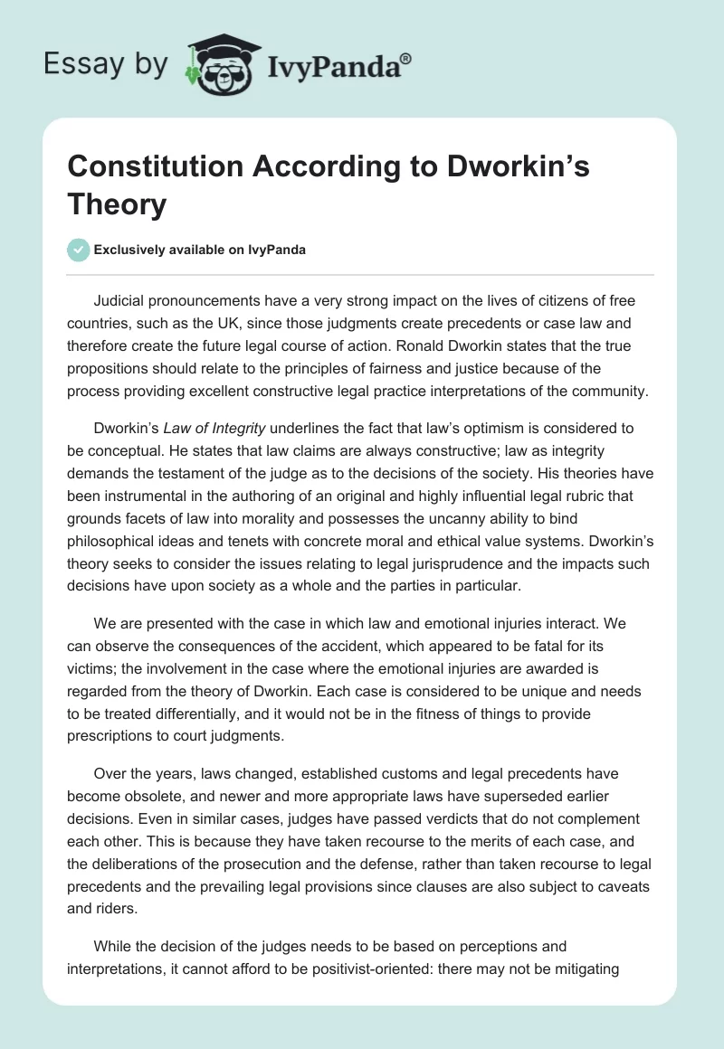 Constitution According to Dworkin’s Theory. Page 1