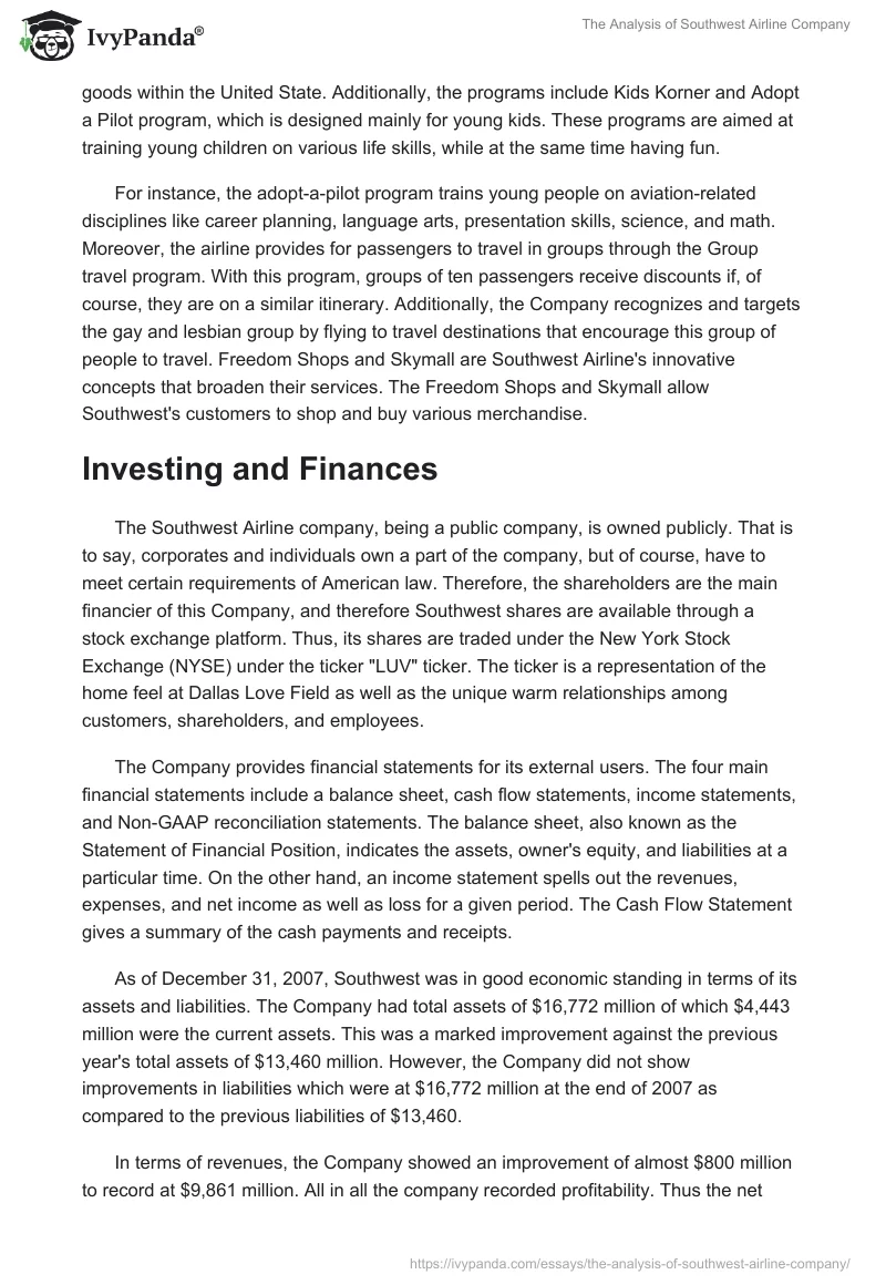 The Analysis of Southwest Airline Company. Page 2
