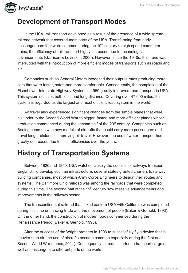 Role of Each Mode of Transport. Page 2