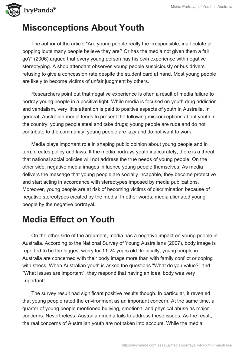 Media Portrayal of Youth in Australia. Page 3