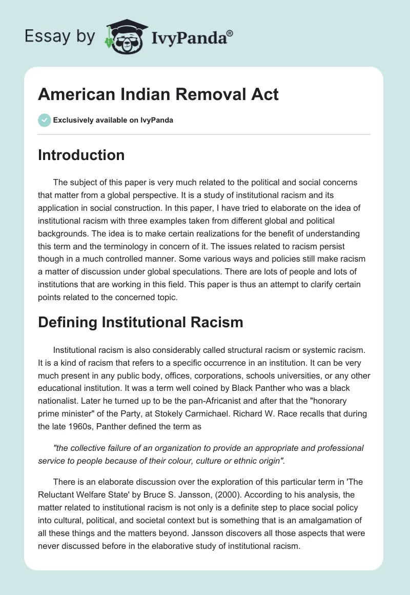 American Indian Removal Act. Page 1