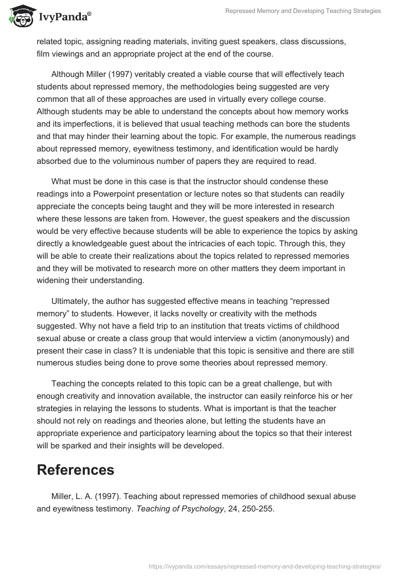 Repressed Memory and Developing Teaching Strategies. Page 2