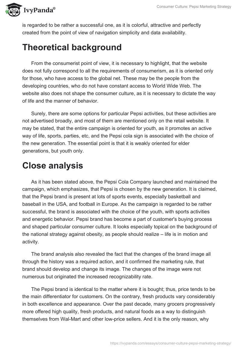 Consumer Culture: Pepsi Marketing Strategy. Page 2