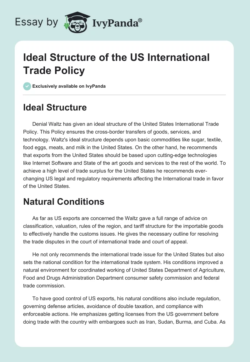 Ideal Structure of the US International Trade Policy. Page 1