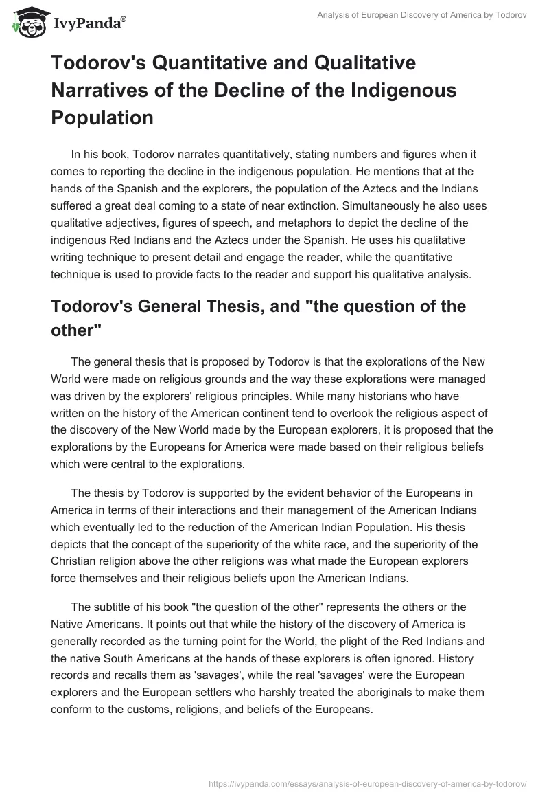 Analysis of "European Discovery of America" by Todorov. Page 2