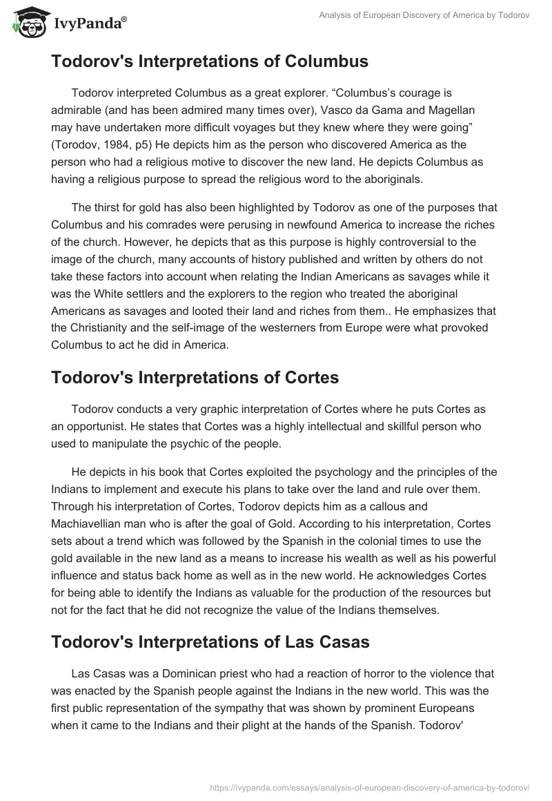 Analysis of "European Discovery of America" by Todorov. Page 3