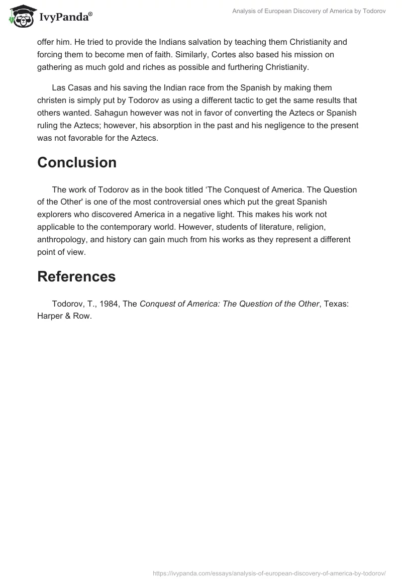 Analysis of "European Discovery of America" by Todorov. Page 5