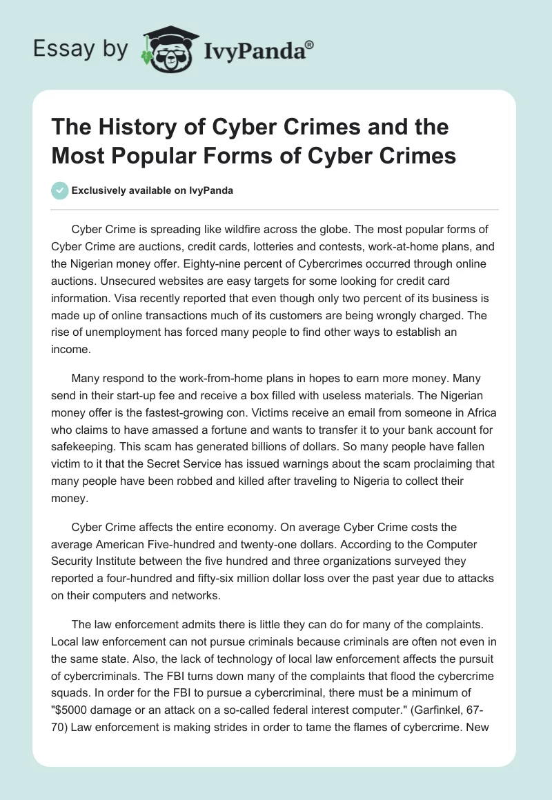 The History of Cyber Crimes and the Most Popular Forms of Cyber Crimes. Page 1