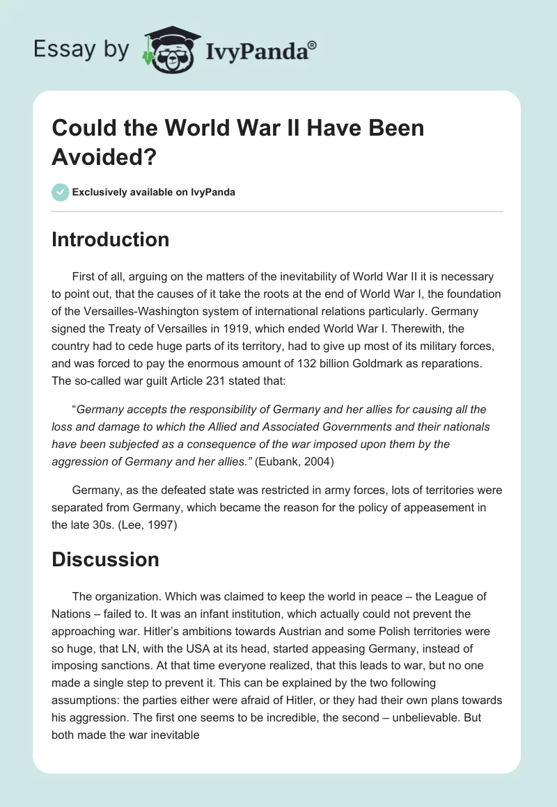 Could the World War II Have Been Avoided?. Page 1