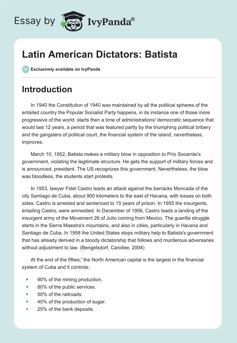 Latin American Dictators: Batista. Page 1