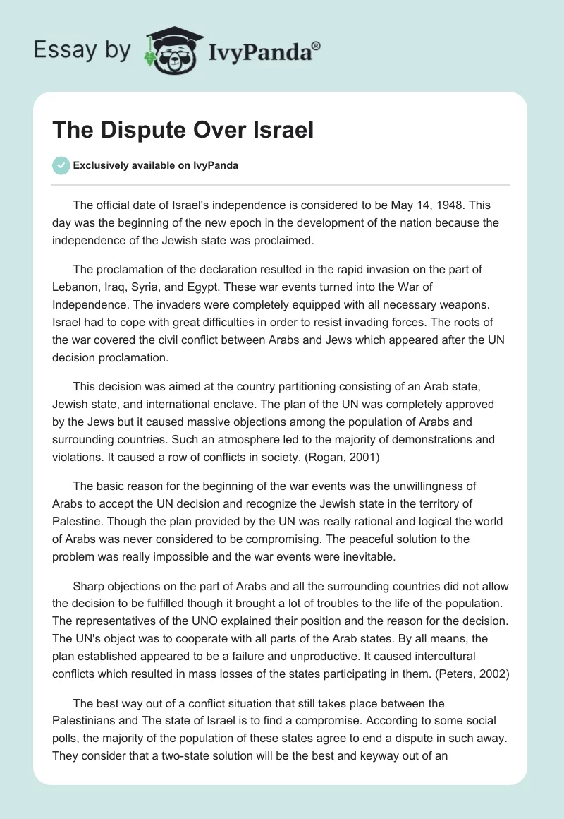The Dispute Over Israel. Page 1