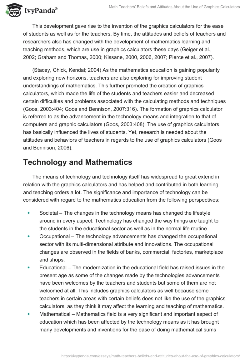 Math Teachers’ Beliefs and Attitudes About the Use of Graphics Calculators. Page 2