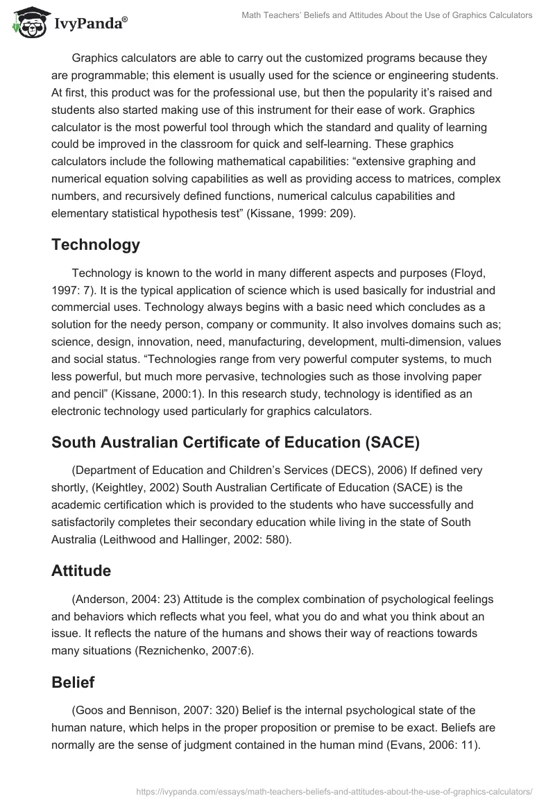 Math Teachers’ Beliefs and Attitudes About the Use of Graphics Calculators. Page 4