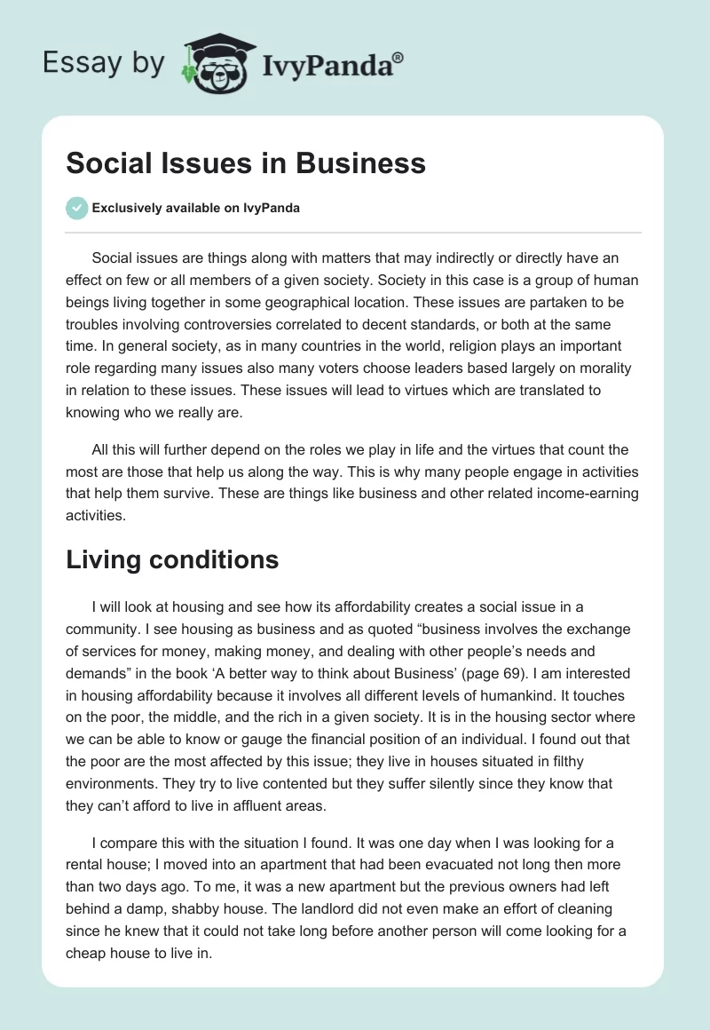 Social Issues in Business. Page 1