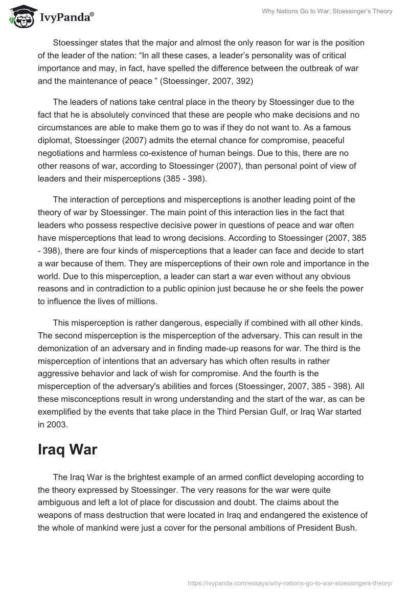 Why Nations Go to War: Stoessinger’s Theory. Page 2