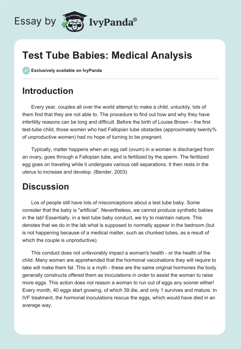 Test Tube Babies: Medical Analysis. Page 1