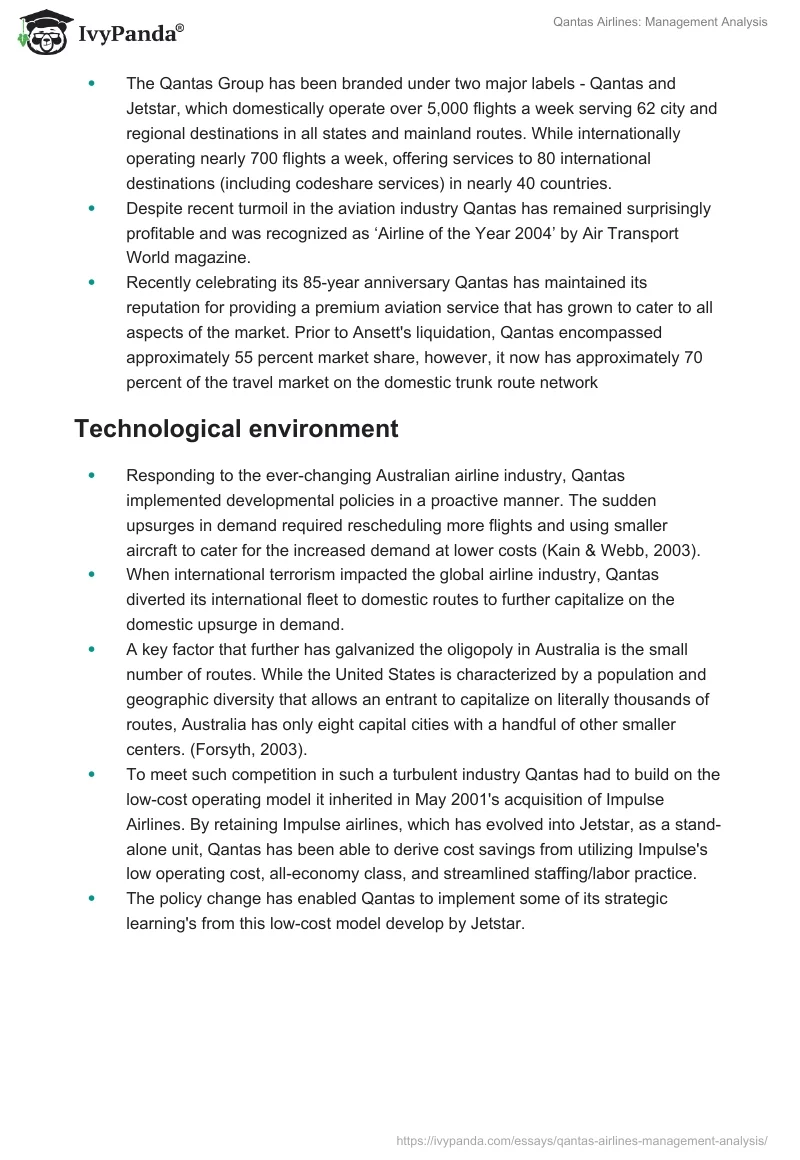 Qantas Airlines: Management Analysis. Page 2