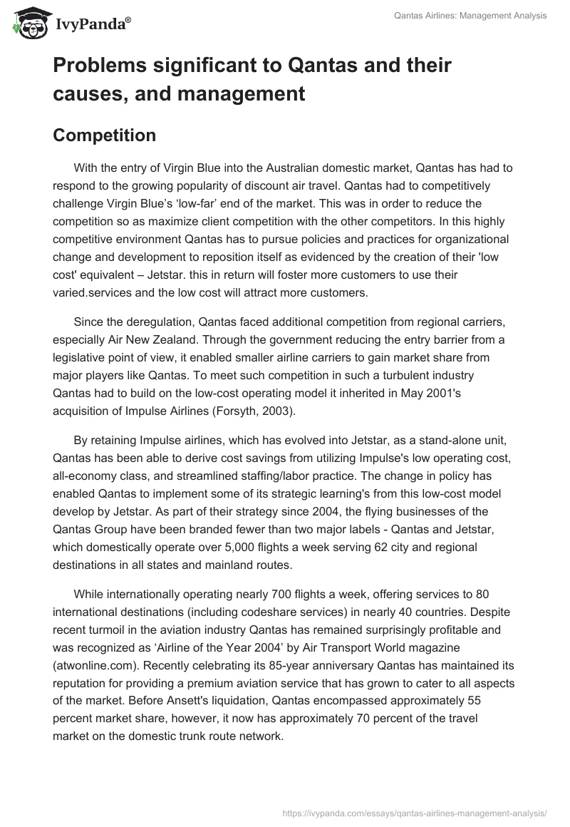 Qantas Airlines: Management Analysis. Page 3