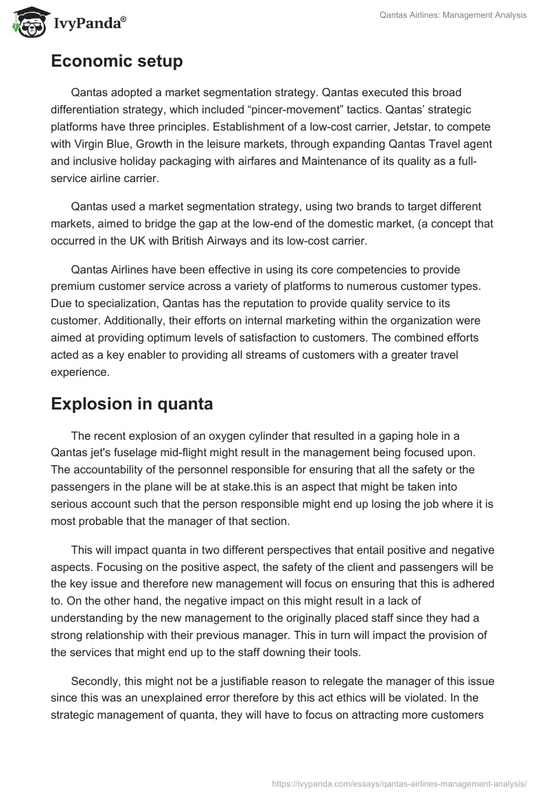 Qantas Airlines: Management Analysis. Page 5