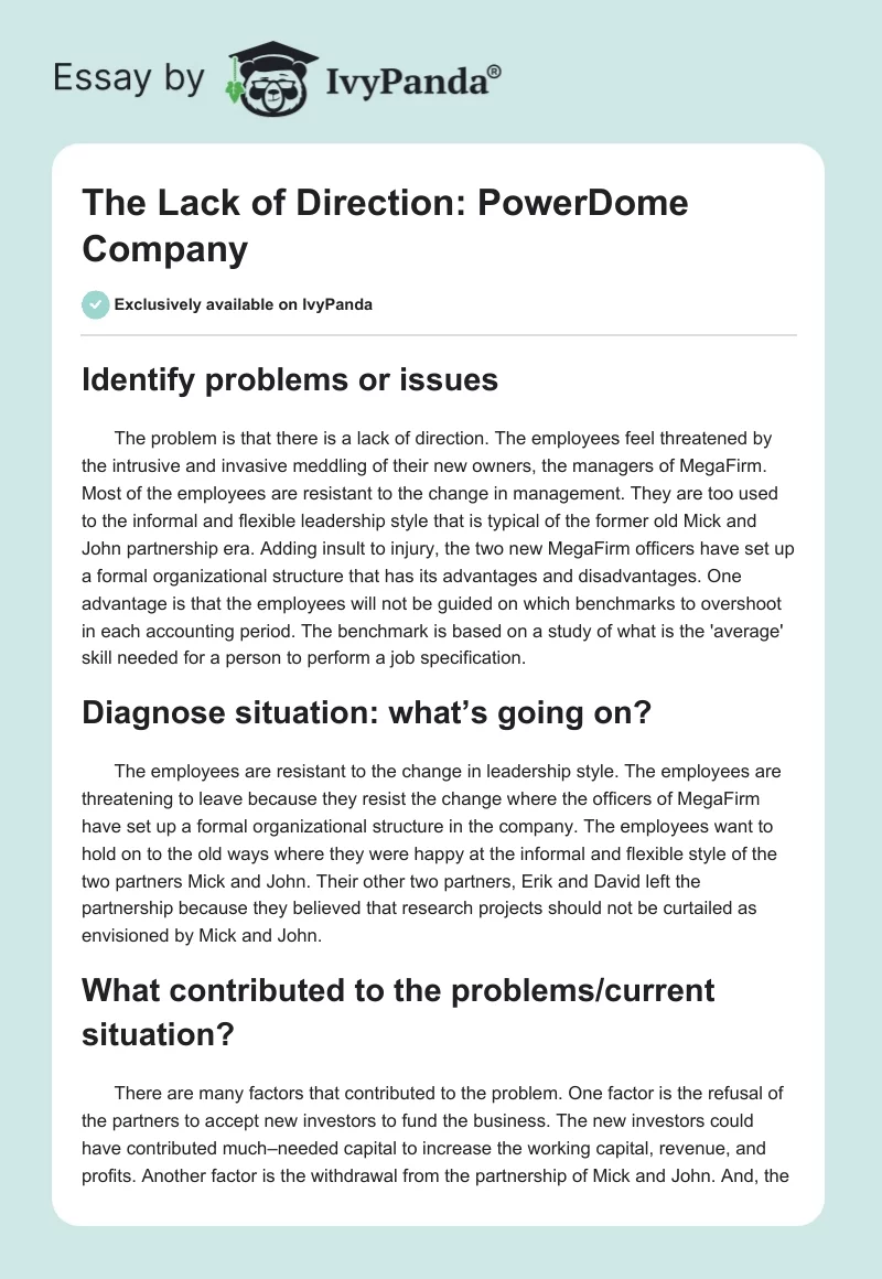 The Lack of Direction: PowerDome Company. Page 1