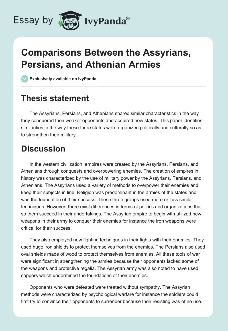 Comparisons Between the Assyrians, Persians, and Athenian Armies. Page 1