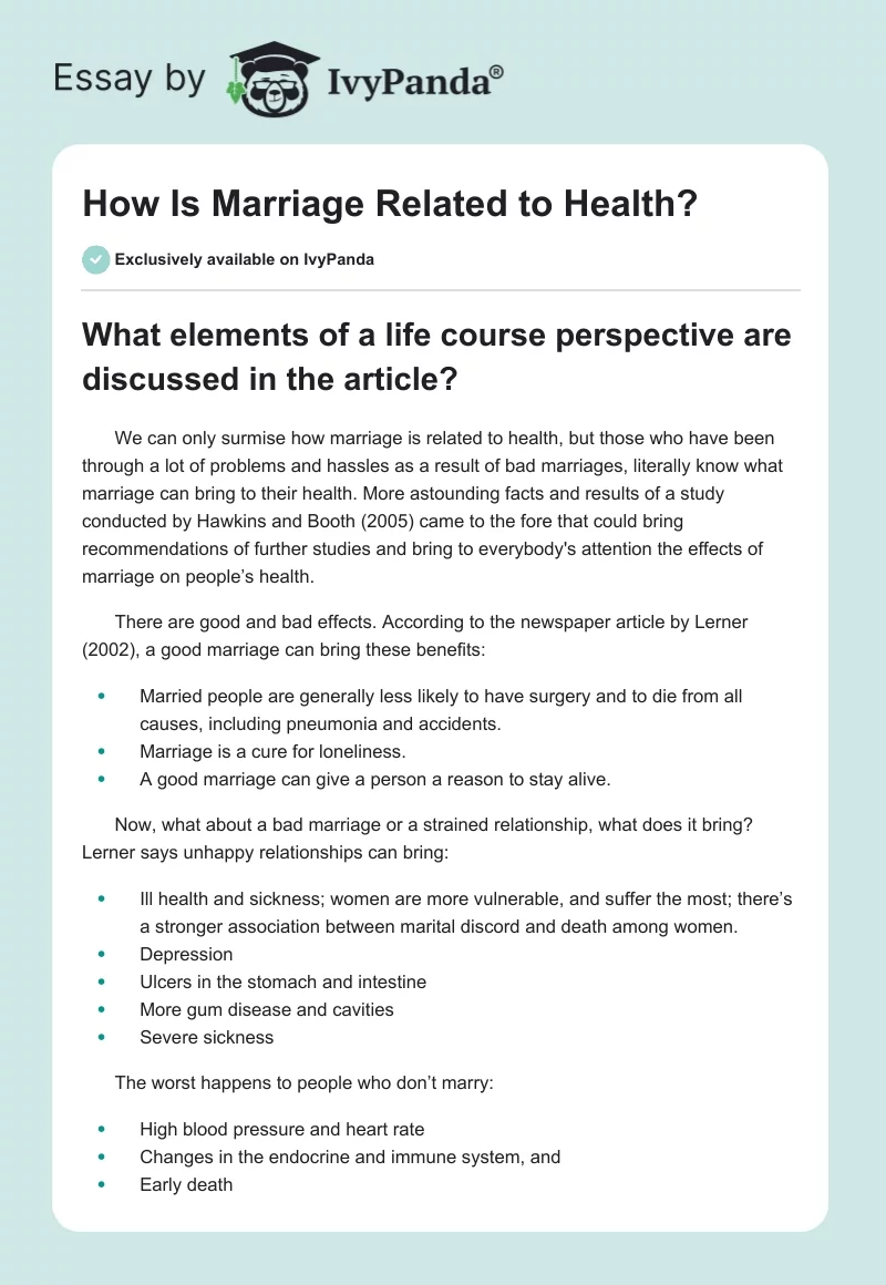 How Is Marriage Related to Health?. Page 1