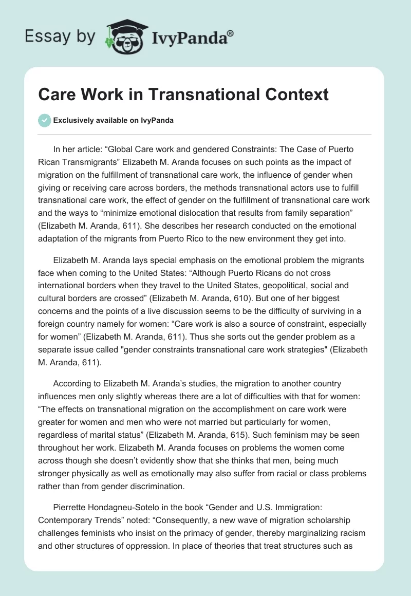 Care Work in Transnational Context. Page 1